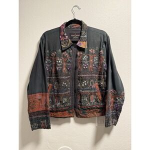 Sacred Threads Multicolor Embroidered Grey Jacket 100% Cotton Size Small/Medium